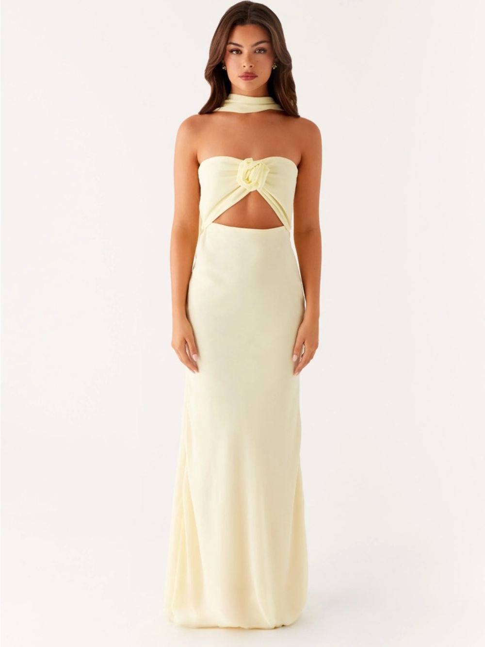 Peppermayo Pale Yellow Maxi Dress with Cutout Front